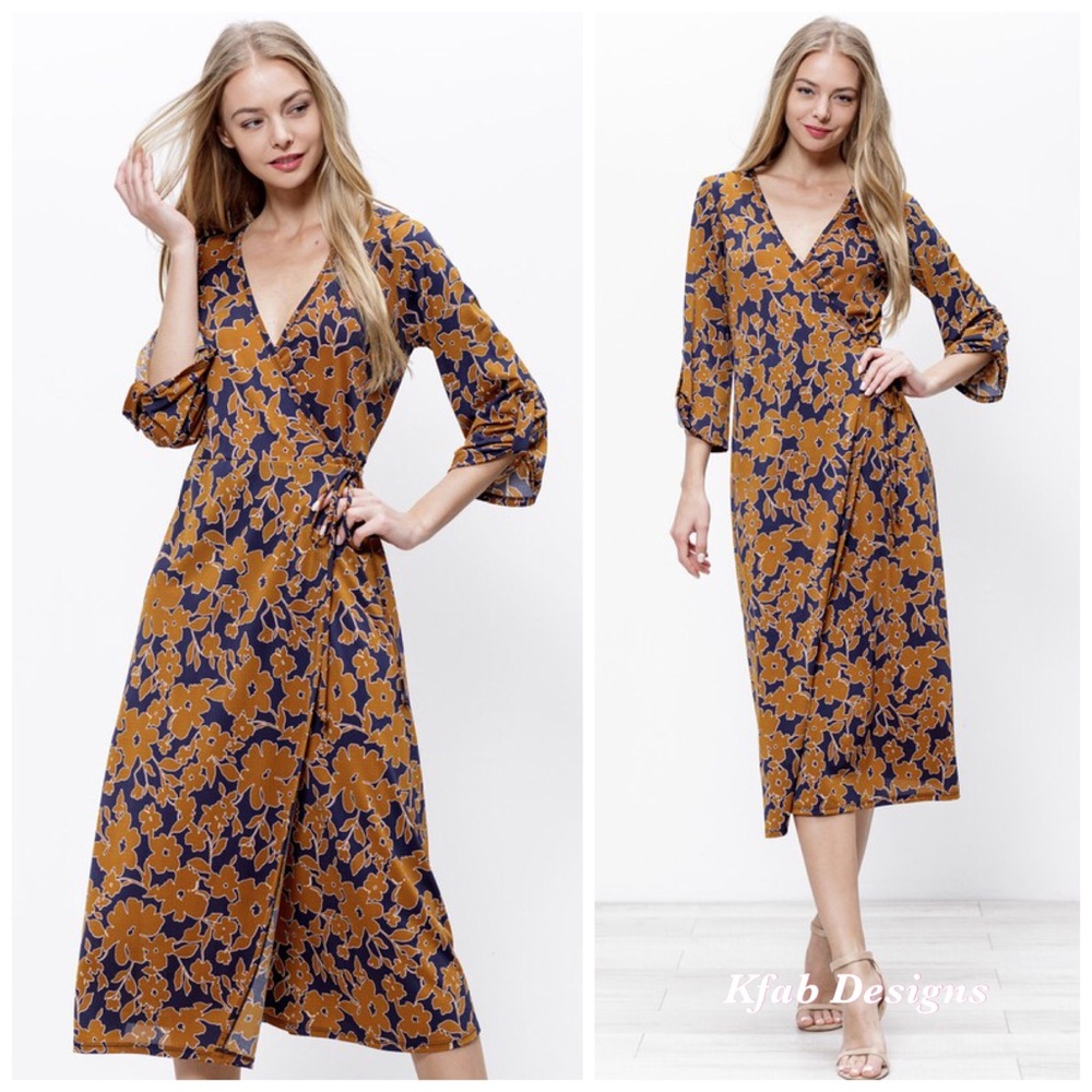 LAST ONE! V Neck Knit Midi Floral Print Wrap Dress! - Picture 9 of 11